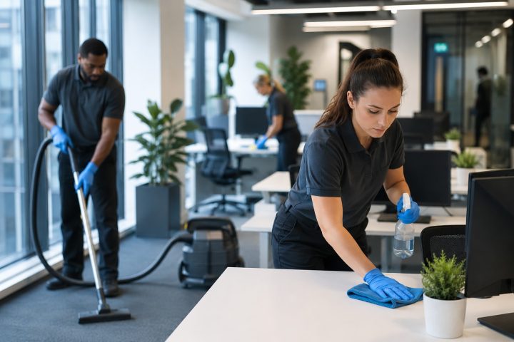 Cleaning staff at work in an office